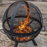 Brasero sphérique en métal avec grille de barbecue, foyer extérieur à bois, brasero rond en acier pour patio, jardin et camping
