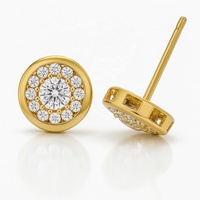 Modernos Pendientes de Oro Amarillo Sólido de 14K con Circonitas y Baño de Rodio, Certificados, para Compromiso, Boda, Aniversario, Regalo de Joyería