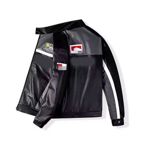 Nuova Giacca Invernale in Pelle Stile Hip Hop per Uomo e Donna in Pelle di Vitello Ricamata con Colletto alla Coreana Logo Frontale Design da Corsa F1 di Lusso Personalizzato - Product Image 4