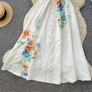 Robe chemise élégante imprimée de style français pour femme, version coréenne à manches courtes printemps-été, taille haute, coupe trapèze longue - Product Image 3