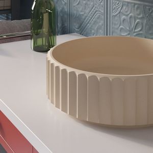 Lavabo Moderno de Cemento Acanalado Redondo OEM, Lavabo de Cemento con Nervaduras, Lavabo Sobre Encimera GFRC, Fabricante Vietnamita - Product Image 5