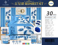 Ensemble de literie de luxe en gros de 30 pièces pour chambre à coucher avec rideaux, accessoires de salle de bain et pantoufles