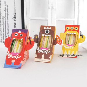 Boîte en papier kraft pliable pour emballage de sandwich pour enfants, impression personnalisée, design mignon de monstre, qualité alimentaire - Product Image 2