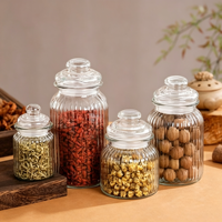 Lot de 2 pots à bonbons vintage en verre côtelé avec couvercle hermétique en verre pour biscuits, desserts, cuisine et fêtes