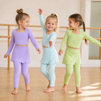 Ensemble de ballet pour filles avec ourlet festonné, haut court à manches longues, jupe et leggings, couleur personnalisable, vêtements pour enfants en gros