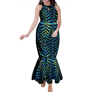 पानी की बूंद डिजाइन टोंगा सामोयन प्रिंट कस्टमाइज्ड महिला मछली की पोशाक आस्तीन रहित हैलटर प्रेम। - Product Image 2