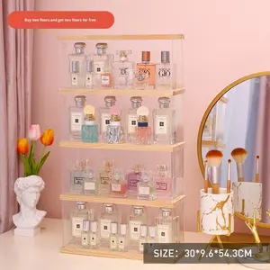 Stofdichte cosmetica parfum opbergrek van massief hout, stapelbaar, modern en eenvoudig, bureau organizer met deksel. - Product Image 6