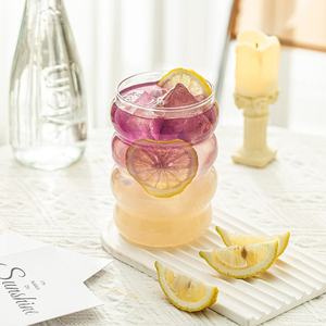 波型のバブル飲料グラス、ストロー付き、350ml ヴィンテージガラスカップ、美しいアイスコーヒーグラス、リップルガラス製品 - Product Image 4