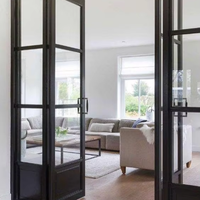 Porte de séparation française en aluminium et verre, style rétro élégant, à rupture de pont thermique, verre Low-E anti-UV, pour villas de luxe et appartements.