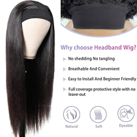 Perruques à bandeau sans colle pour femmes noires, 100% cheveux humains indiens Remy, perruque droite entièrement fabriquée à la machine avec bandeau, cheveux humains