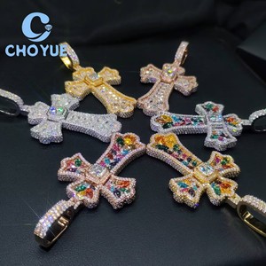 Top Quality 925 Sterling <b>Silver</b> colorful Moissanite Cross Pendant Round Cut Hip Hop <b>Charm</b> Pass Diamond Tester with GRA - Product Image 2