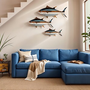 Decorazione <span class=keywords><strong>da</strong></span> <span class=keywords><strong>Parete</strong></span> in Legno Intrecciato a Mano a Forma di Pesce Fortunato, Stile Mediterraneo Retrò con Corallo, per Sfondo di Matrimoni e Feste - Product Image 3