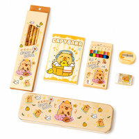 Coffret Cadeau Papeterie Mignonne Capybara Panda : Trousse de Crayons de Couleur Cartoon, Gomme HB, Taille-crayon, Cahier pour Dessin et Écriture