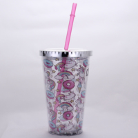 Gobelet en plastique 16oz réutilisable à double paroi avec logo personnalisé vente en gros tasse à café de voyage en acrylique transparent avec paille