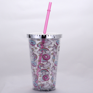 Venta al por mayor logotipo personalizado reutilizable doble pared 16oz vaso de plástico acrílico transparente taza de café de viaje con pajita - Product Image 5
