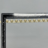 Bordure en dentelle brodée perlée, motif floral doré, en maille, pour Abaya, Robe de mariée, Robe de soirée, Décoration de vêtement