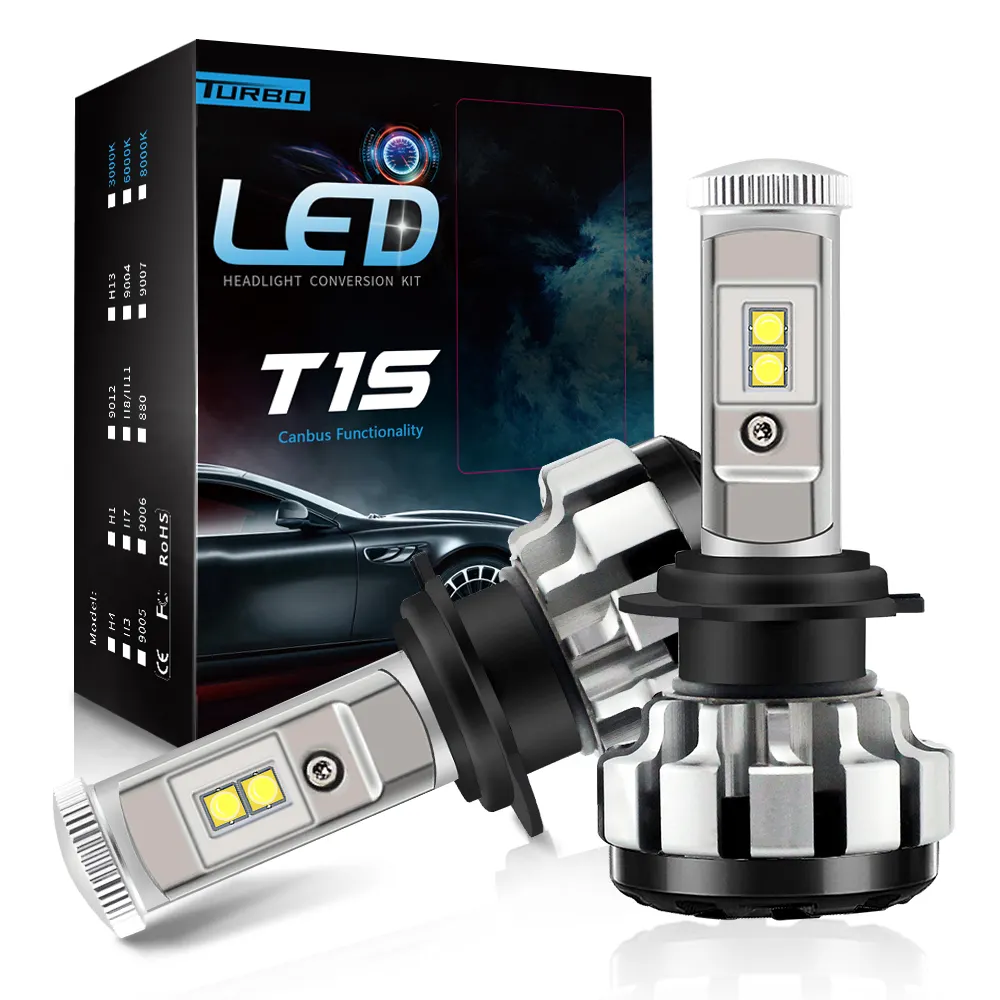 Bombillas para faros delanteros de coche T1S, kit Led para faros antiniebla H4 H7 H11 9004 9007, faros delanteros de luz Led 80W 8000lm para coche, camión, motocicleta