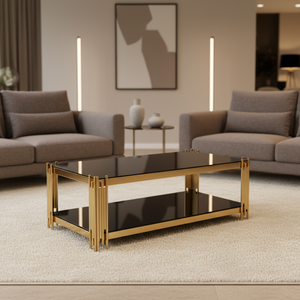 2026年新品高端现代奢华不锈钢客厅长方形笛形钢化玻璃茶几家具 - Product Image 2