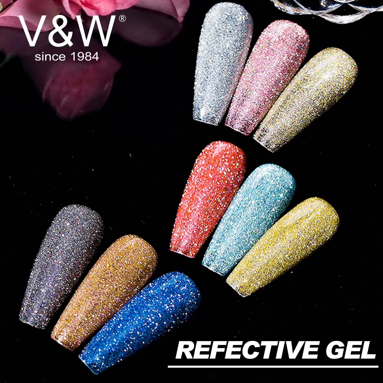 V & WOem özel etiket Glitter yansıtıcı jel lehçe yansıtıcı boya jel Auroras yanıp sönen elmas disko jel oje