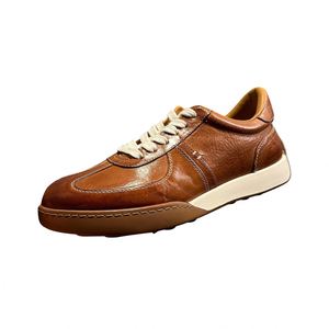 Chaussures de course décontractées en cuir véritable marron pour hommes et femmes, à lacets, confortables et légères, pour le printemps, l'automne et l'hiver - Product Image 5