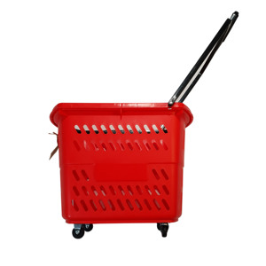 Plastic <strong>Trolley</strong> Rolling Baskets Supermarket Plastic Shopping Basket with Wheels - Product Image 5