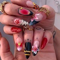 Uñas Postizas Acrílicas de Almendra Estilo Salón Francés con Pegamento, Pre-Diseñadas, Forma Stiletto Cuadrada, 10 Piezas para Uso en Salón