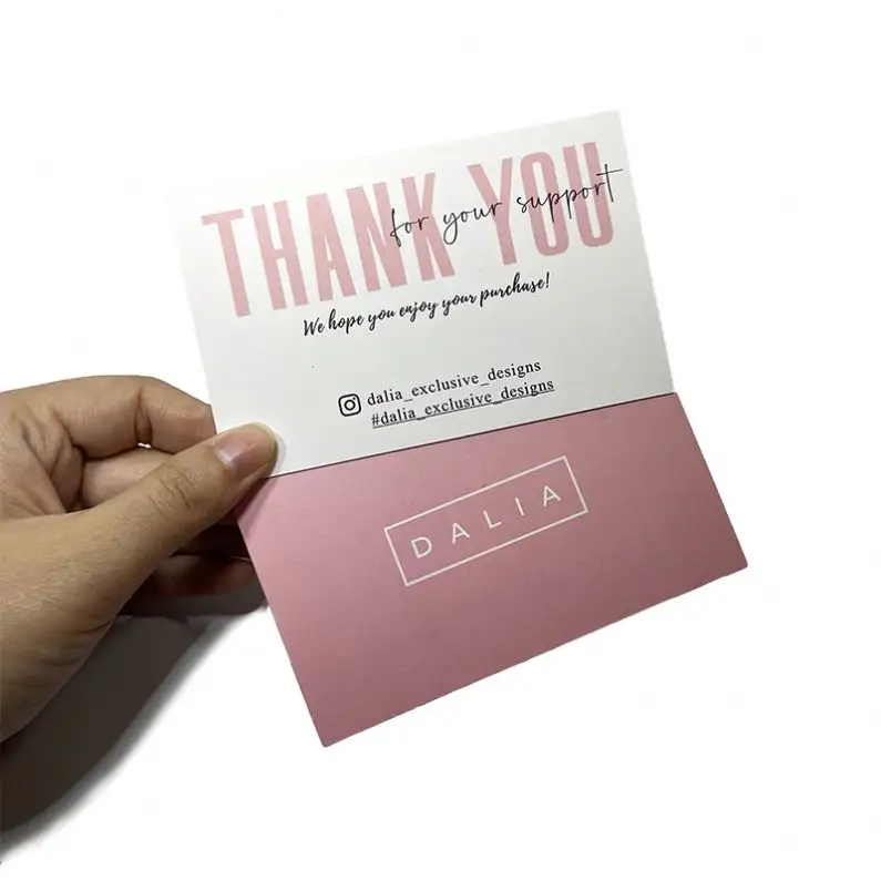 उच्च गुणवत्ता वाले कस्टम लोगो संपादन योग्य पार्सल सम्मिलित कला कागज नग्न गुलाबी रंग आपके आदेश के लिए धन्यवाद कार्ड