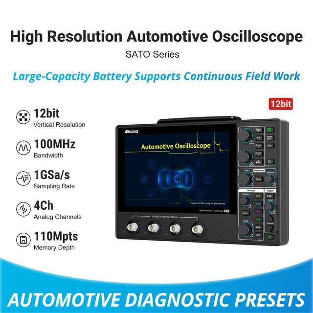 Micsig SATO1004 Automotive Diagnostic Oscilloscope  4 Channels 100MHz Bandwidth 1GSa/s Sampling Rate Vehicle Diagnostic Tool