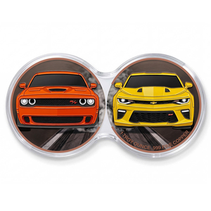 Pièce commémorative ronde en cuivre .999 de 1 once Troy, motif Muscle Car - Dodge Challenger & Chevy Camaro, cadeau de remise de diplôme, pièce de collection - Product Image 1