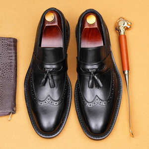 Zapatos de Vestir Negros de Piel Genuina con Punta en Pico, Sin Cordones, para Todas las Temporadas, con Suela de Goma, Envío Directo - Product Image 4
