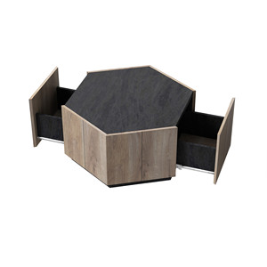 HMS 32 \ "tavolo esagonale in legno di quercia e nero resistente con due cassetti stile scandinavo Set di mobili da soggiorno - Product Image 2