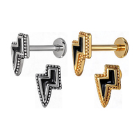 Goth Lightning Bolt 316L Baja Bedah untuk Tindik Bibir, Monroe, Medusa, Helix, Tragus, dan Cartilage, Ukuran 16G, Baru