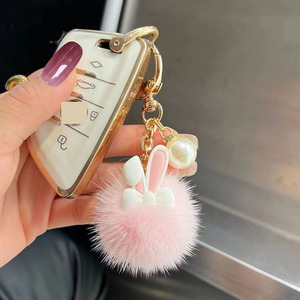 <span class=keywords><strong>Porte</strong></span>-<span class=keywords><strong>clés</strong></span> pelucheux en fausse <span class=keywords><strong>fourrure</strong></span> avec oreilles de lapin et <span class=keywords><strong>pompon</strong></span> pour femmes, accessoires de voiture, mini <span class=keywords><strong>pompon</strong></span> - Product Image 3
