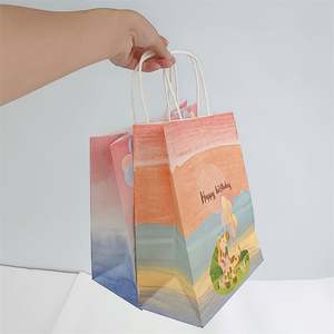 KUAIMA 16*8*22cm Emballage de bonbons de mariage Thème de dessin animé joyeux Anniversaire Sacs cadeaux en papier kraft blanc avec poignées torsadées - Product Image 4