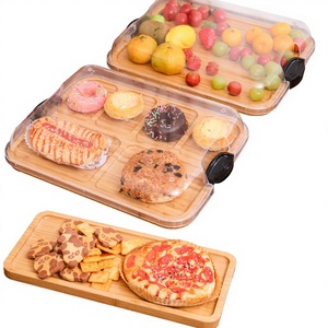 Plateau de service en bambou écologique de qualité supérieure, planche à découper, plateau, boîtes, épaisseur 1,5 cm, couvercles transparents, compatible lave-vaisselle - Product Image 2