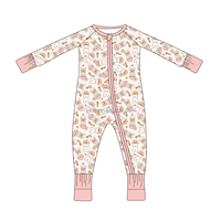 Vêtements pour bébé en bambou personnalisés en gros, imprimé naturel, barboteuses mignonnes à fermeture éclair, ensembles à manches, pyjamas, combinaison pour bébé garçon
