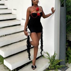 Nuevo Vestido Sexy Halter de Color Sólido con Flores, Sin Mangas, Ajustado al Cuerpo, Moda Femenina - Product Image 3