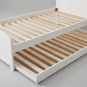Cama Doble de Plataforma de Madera Radiata de Estilo Europeo Versátil con Función Integrada de Ruedas Desplegables, Diseño Inteligente que Ahorra Espacio para Dormitorios - Product Image 5