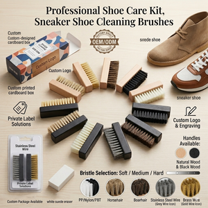 Kit d'entretien des chaussures OEM ODM personnalisé avec logo, <span class=keywords><strong>brosse</strong></span> de nettoyage à poils doux, moyens et durs pour baskets, chaussures en cuir et <span class=keywords><strong>daim</strong></span> – Fournisseur d'usine - Product Image 1