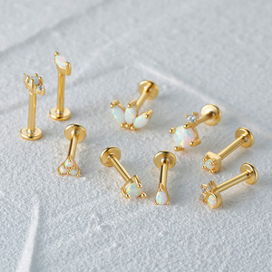 925 fini argento Sterling 18K placcato oro opale corpo Piercing gioielli <span class=keywords><strong>Tragus</strong></span> Helix Labret vite <span class=keywords><strong>orecchini</strong></span> a bottone <span class=keywords><strong>per</strong></span> donna - Product Image 4