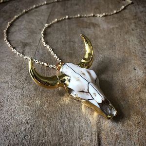 Collana <span class=keywords><strong>con</strong></span> <span class=keywords><strong>Ciondolo</strong></span> <span class=keywords><strong>Teschio</strong></span> da Cowboy Placcato Oro, Gioielli Western, Pendente Toro, <span class=keywords><strong>Teschio</strong></span> di Bovino, Collana Longhorn - Product Image 1