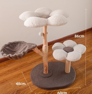 Árbol para Gatos <span class=keywords><strong>de</strong></span> <span class=keywords><strong>Madera</strong></span> Natural con Diseño <span class=keywords><strong>de</strong></span> Flores y Nubes, <span class=keywords><strong>Hamaca</strong></span> Columpio, Dos Plataformas <span class=keywords><strong>de</strong></span> Descanso en Forma <span class=keywords><strong>de</strong></span> Flor, Tronco Rascador <span class=keywords><strong>de</strong></span> Sisal y Juguete Colgante <span class=keywords><strong>de</strong></span> Pompones - Product Image 2