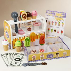 Ensemble de jeu de rôle en bois pour boutique de crème glacée avec comptoir à desserts pour enfants, jouets de <span class=keywords><strong>cuisine</strong></span>, <span class=keywords><strong>cuisine</strong></span> de jeu - Product Image 1