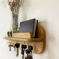 Porte-manteau mural en bois massif pour entrée, couloir, avec crochets pour manteaux, clés et vêtements, étagère de rangement minimaliste