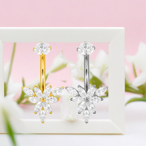 Anneau de nombril en titane F136 à filetage interne, bijou de corps pour femme, piercing décoré de cristaux pour le nombril - Product Image 4