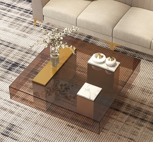 โต๊ะกาแฟสไตล์อิตาลีโต๊ะกลางสแตนเลสโต๊ะกระจกนิรภัยแบบทันสมัยสำหรับห้องนั่งเล่น - Product Image 3