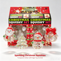 Ensemble de jouets squishy de Noël 4 pièces, transparents et pailletés, jouets à presser anti-stress (Père Noël, Bonhomme de neige, Arbre, Nœud), cadeau pour enfants et fêtes