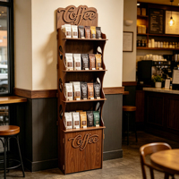 Support de présentation de café personnalisé avec logo, présentoir en bois pour sacs de café, solution de présentation haut de gamme pour les cafés