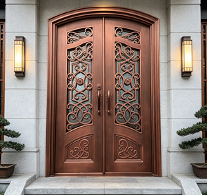 Puerta Decorativa Manual de Hierro Forjado y Vidrio, Puerta de Entrada de Vidrio Templado Forjado a Mano, Puerta de Entrada Principal Personalizada para Villa - Product Image 3