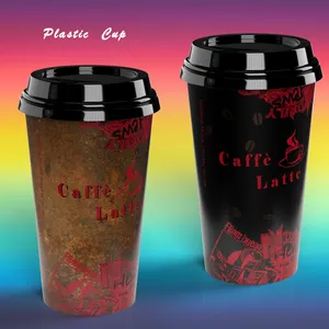 Minfly selador digital de logotipo personalizado, selagem descartável de logotipo personalizada 12oz 16oz 32oz, suporte duplo pp, copos de chá de plástico com tampa